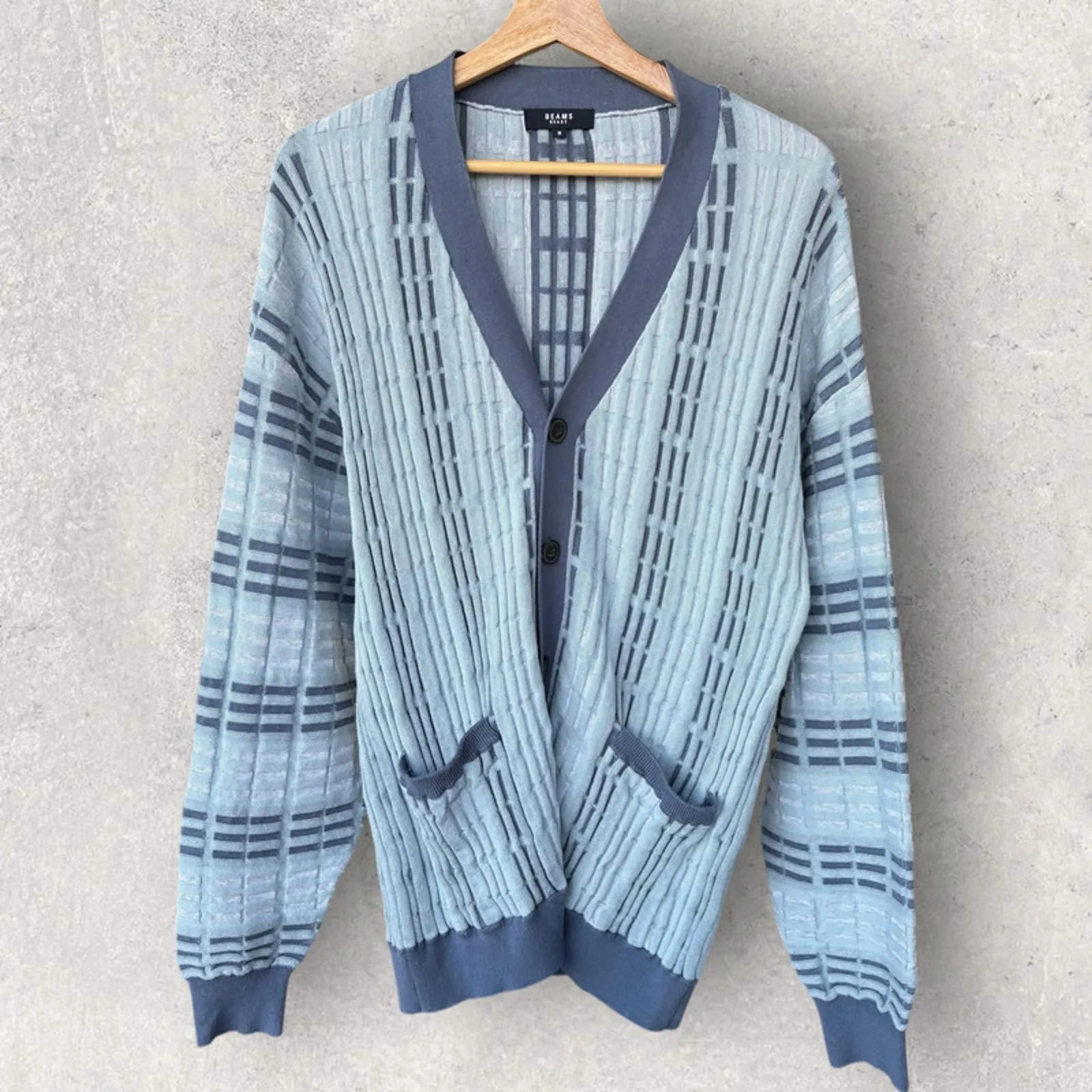 Beams Japan Waffle Cardigan Blue Size M sold by WearHouse UK