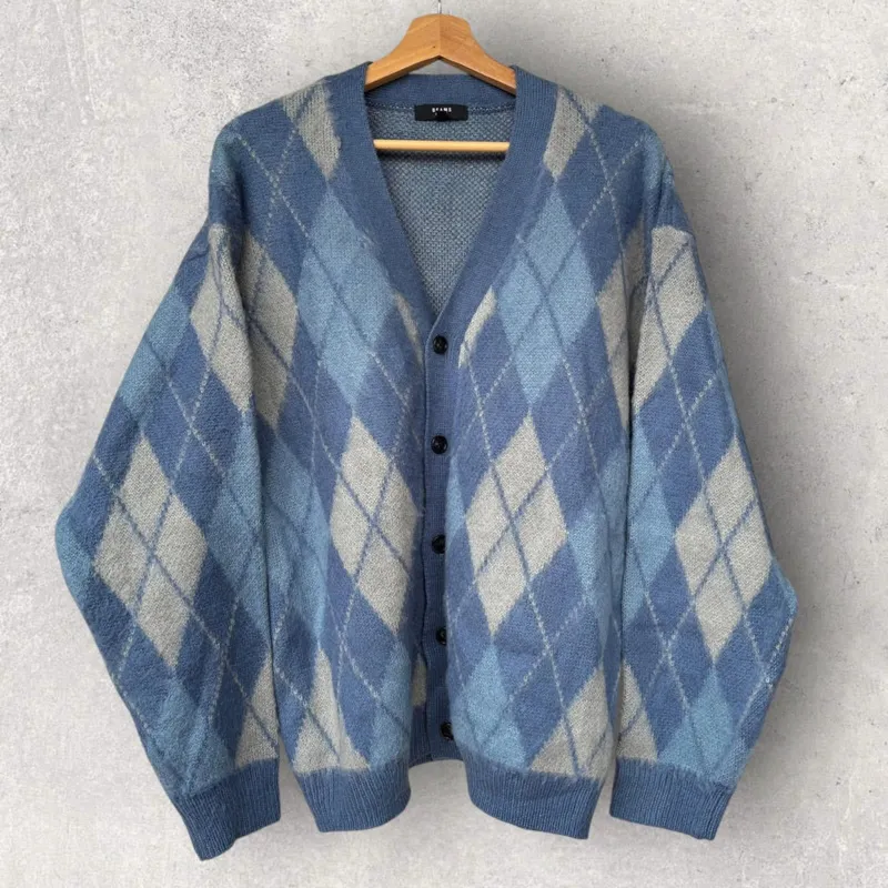 Beams Argyle Diamond Cardigan Blue S Japan Import made by Beams