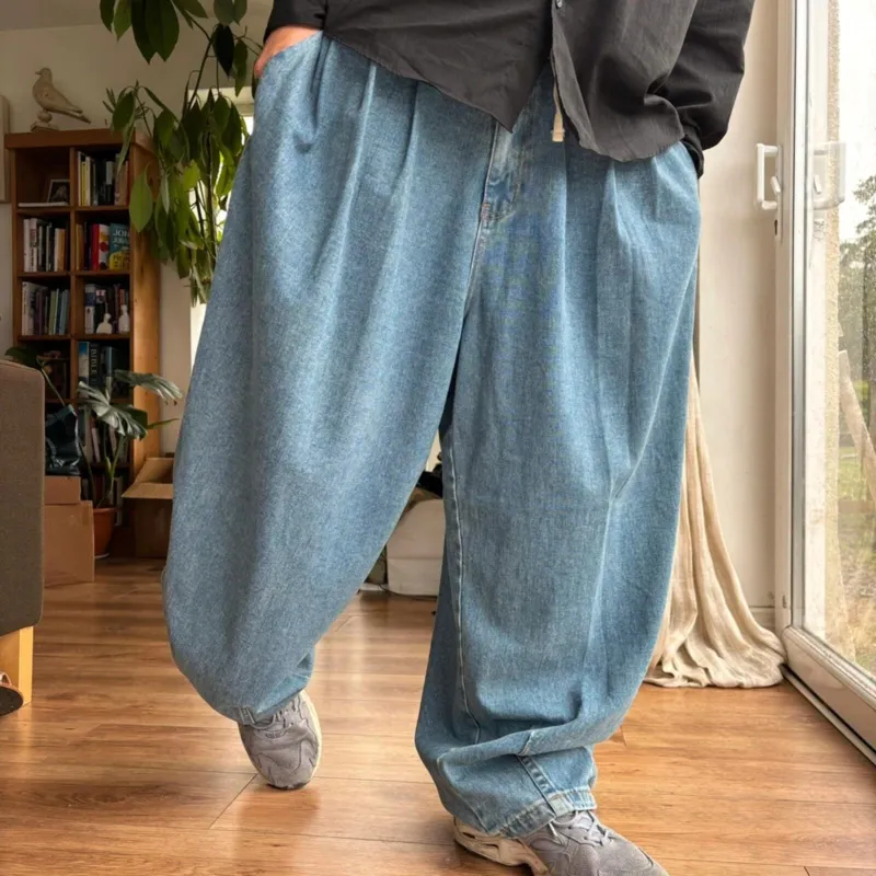 Anglan Ultra Baggy Wide Jean Light Blue L made by Anglan