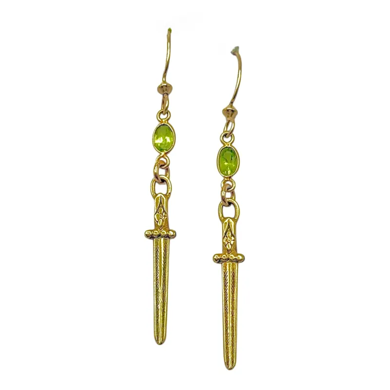 Peridot sword earrings sold by Ace of Swords