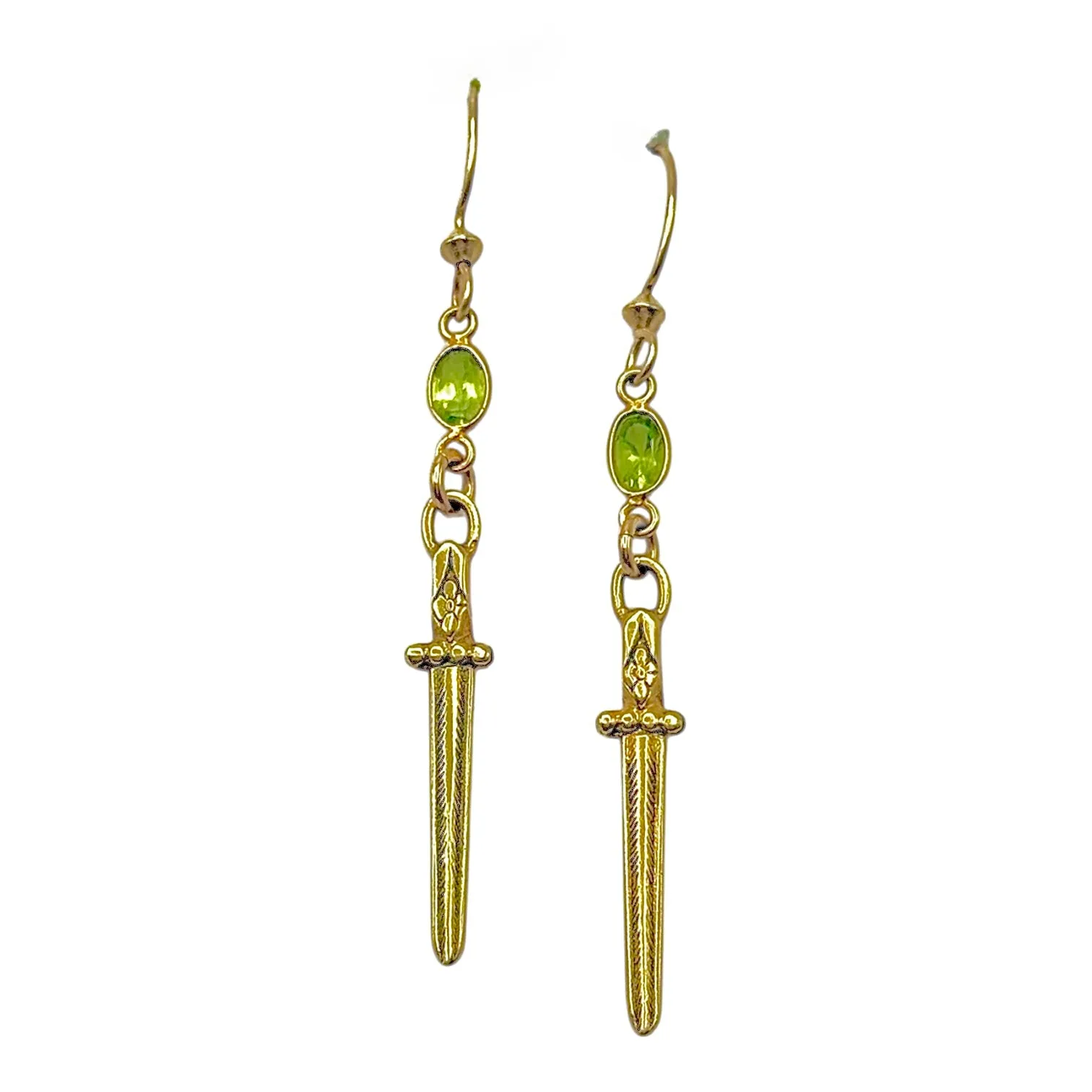 Peridot sword earrings sold by Ace of Swords