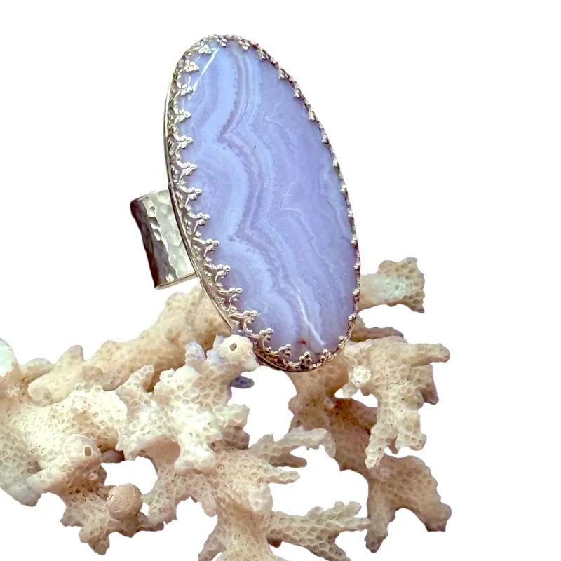 Lavender lace agate ring sold by Ace of Swords