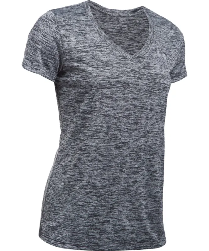 UNDER ARMOUR WOMEN'S TECH TWIST V NECK T SHIRT - BLACK sold by Pro Hockey Life