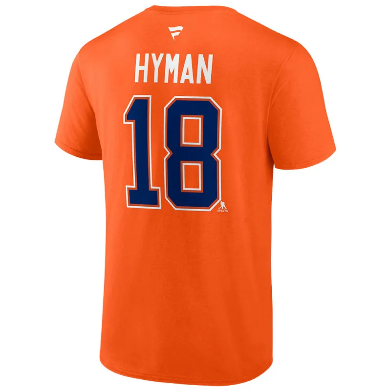 Fanatics Edmonton Oilers Zach Hyman Orange Name And Number T Shirt sold by Pro Hockey Life
