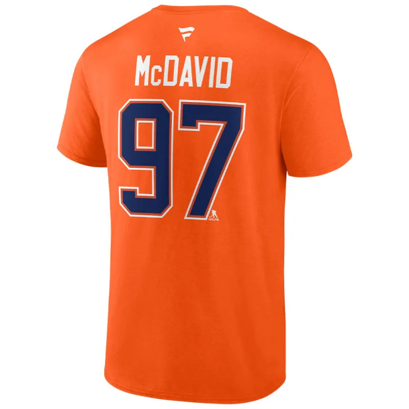 Fanatics Edmonton Oilers Connor Mcdavid Orange Name And Number T Shirt sold by Pro Hockey Life