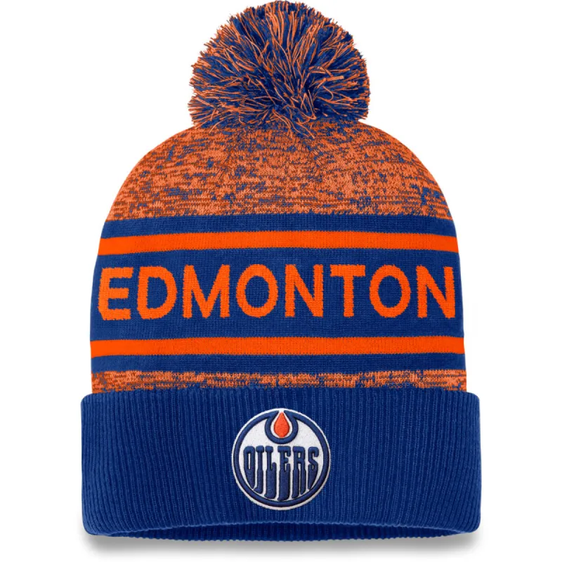 FANATICS EDMONTON OILERS ADULT AUTHENTIC PRO HEATHERED CUFFED POM TOQUE sold by Pro Hockey Life