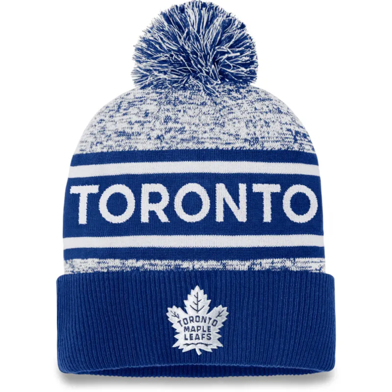 FANATICS TORONTO MAPLE LEAFS ADULT AUTHENTIC PRO HEATHERED CUFFED POM TOQUE sold by Pro Hockey Life