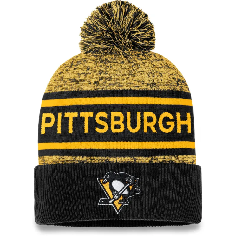 FANATICS PITTSBURGH PENGUINS ADULT AUTHENTIC PRO HEATHERED CUFFED POM TOQUE sold by Pro Hockey Life