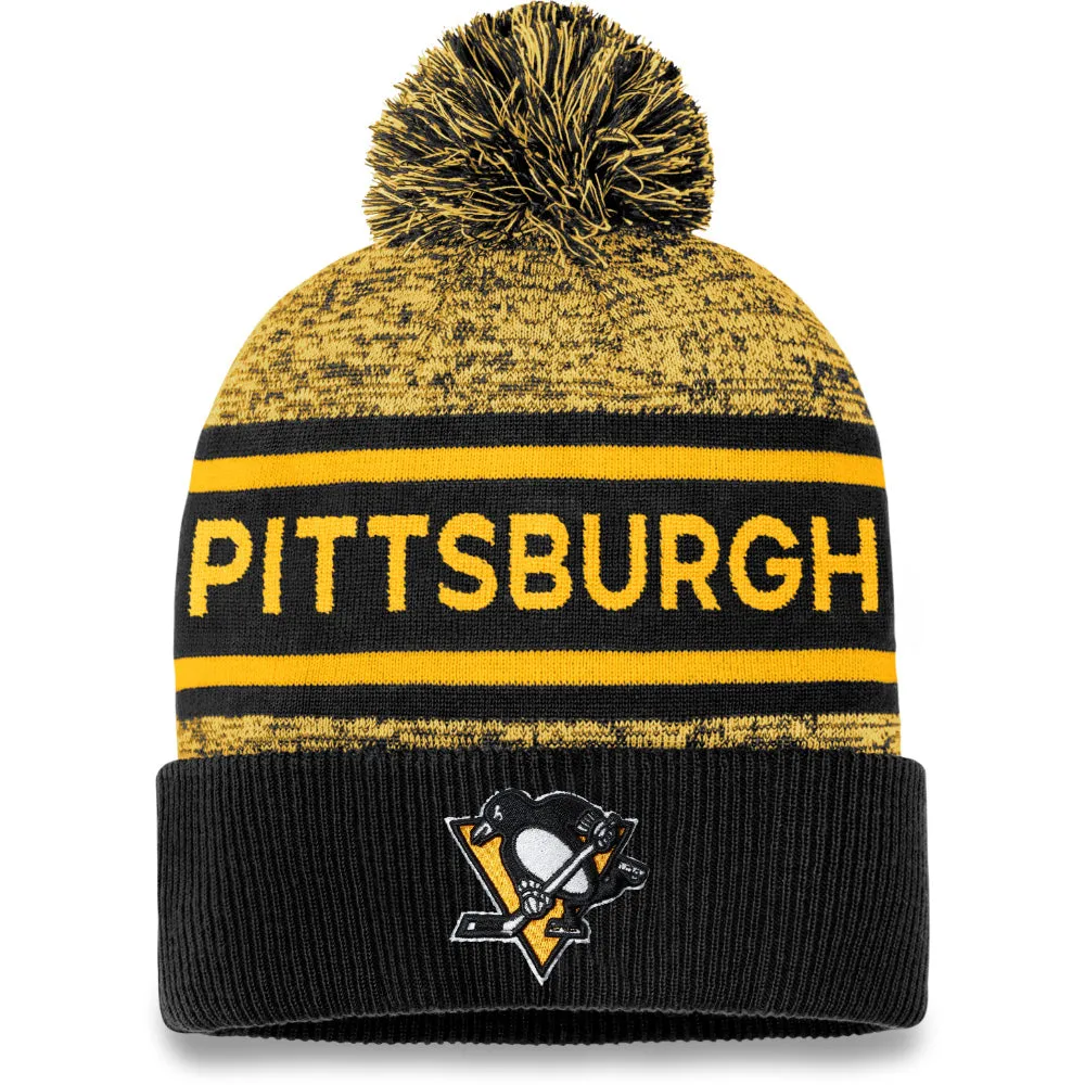 FANATICS PITTSBURGH PENGUINS ADULT AUTHENTIC PRO HEATHERED CUFFED POM TOQUE sold by Pro Hockey Life