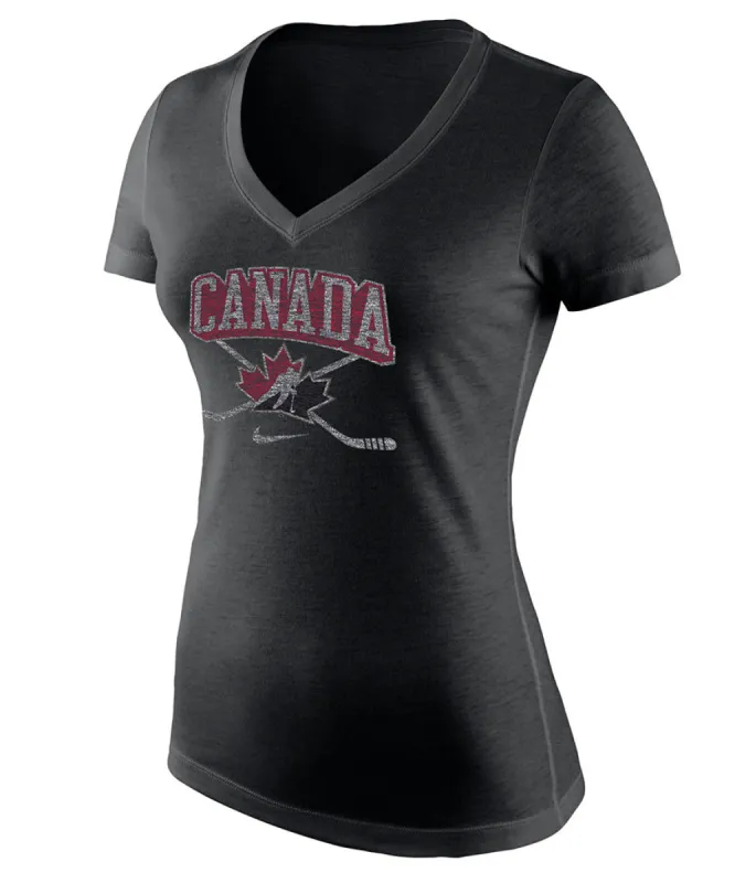 Team Canada Nike Women'S Tri-Blend Mid-V Neck Shirt - Black sold by Pro Hockey Life