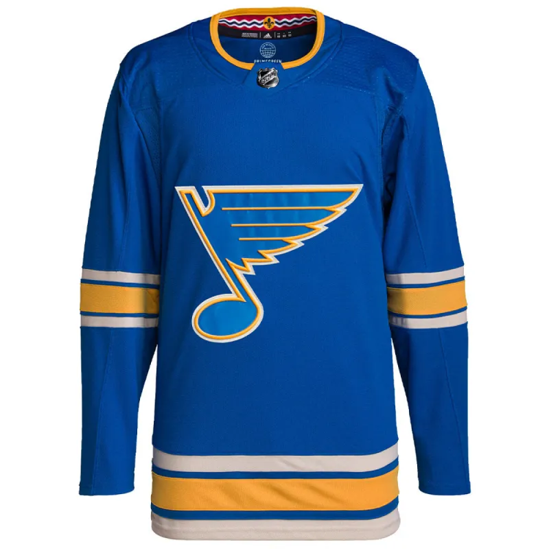 ST. LOUIS BLUES ADIDAS ADIZERO PRIMEGREEN AUTHENTIC BLUE THIRD JERSEY sold by Pro Hockey Life
