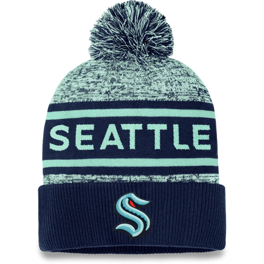FANATICS SEATTLE KRAKEN ADULT AUTHENTIC PRO HEATHERED CUFFED POM TOQUE sold by Pro Hockey Life