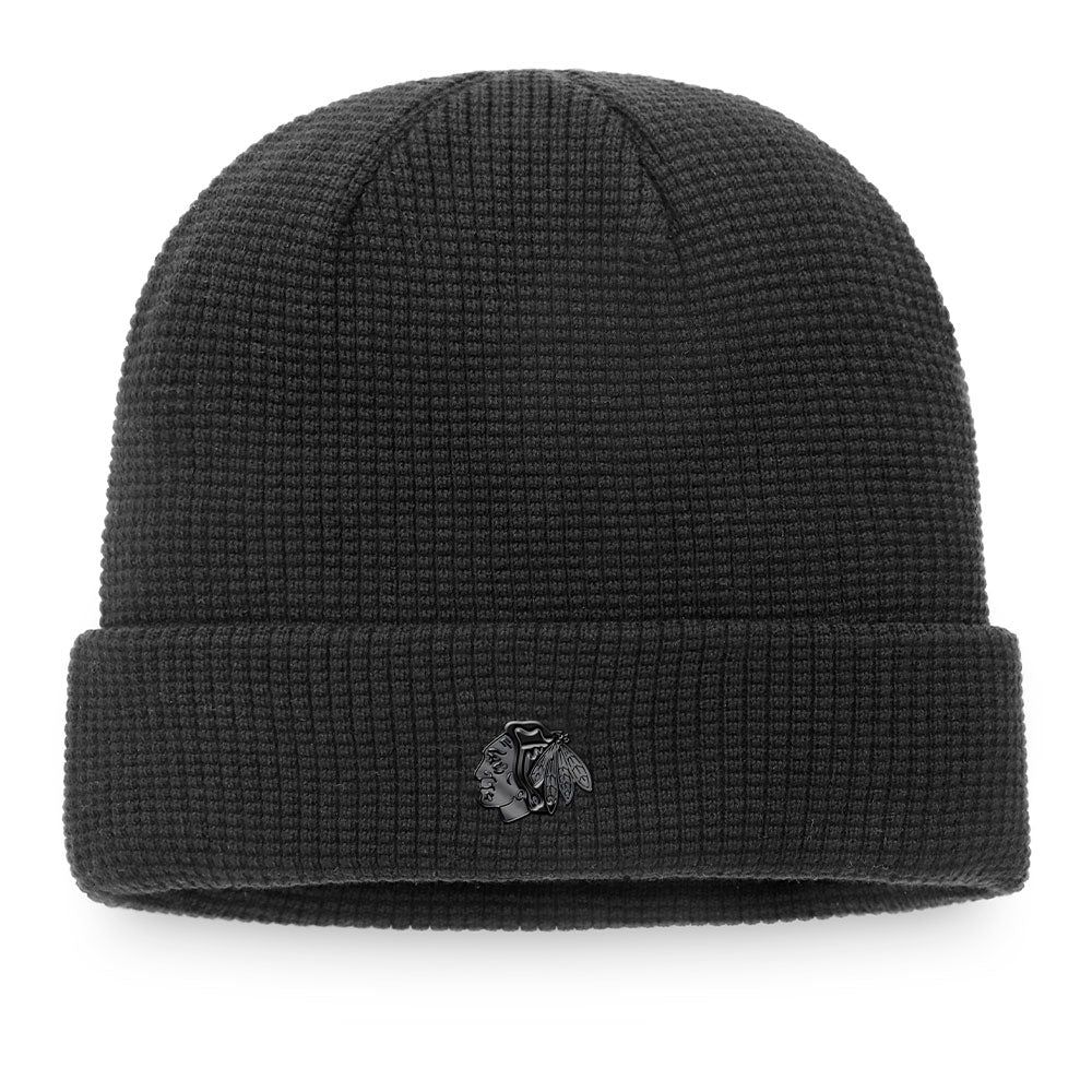 CHICAGO BLACKHAWKS FANATICS MEN'S BLACK ICE CUFF BEANIE TOQUE sold by Pro Hockey Life