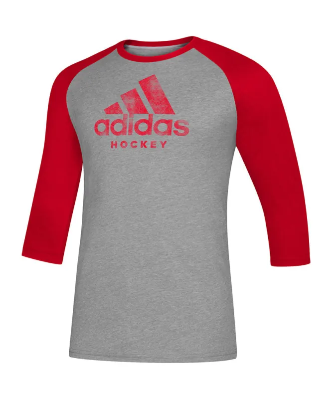 ADIDAS ADULT HOCKEY 3/4 SLEEVE RAGLAN SHIRT - GREY/RED made by Adidas