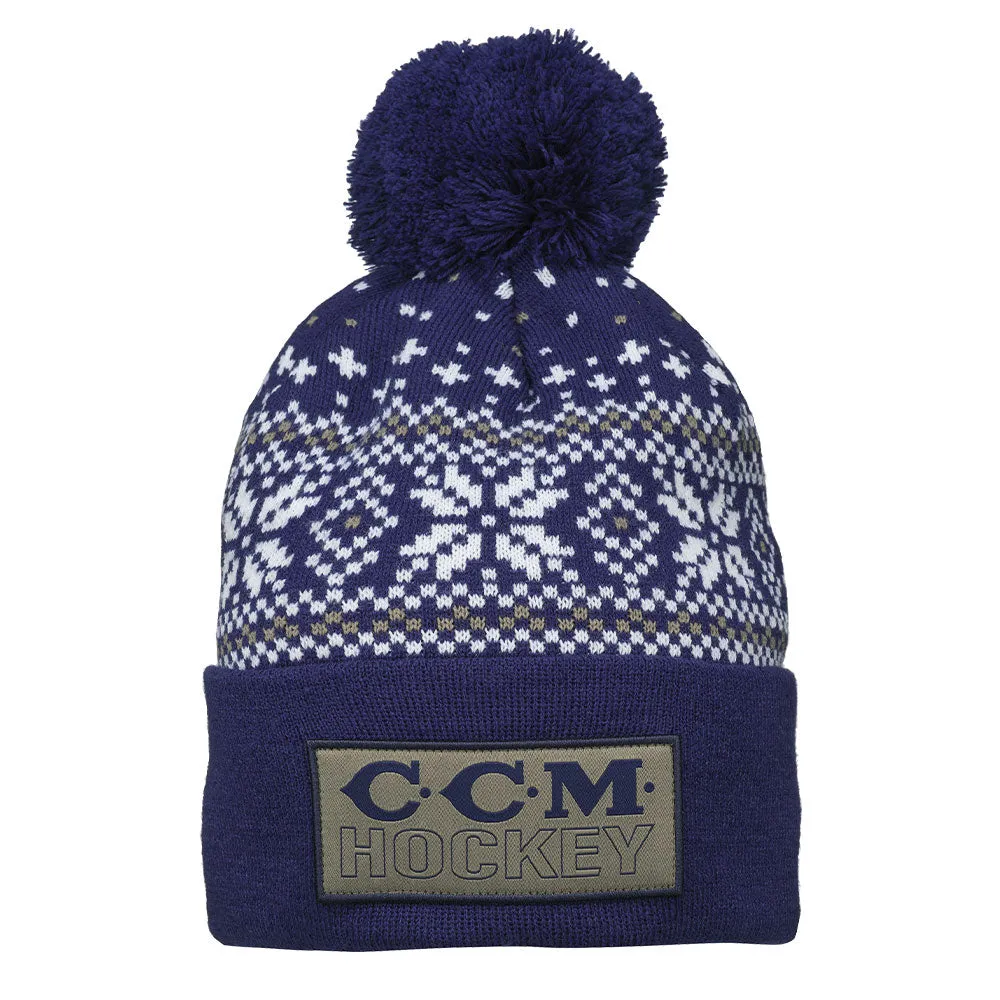 CCM Holiday Adult Navy Pom Knit Toque sold by Pro Hockey Life