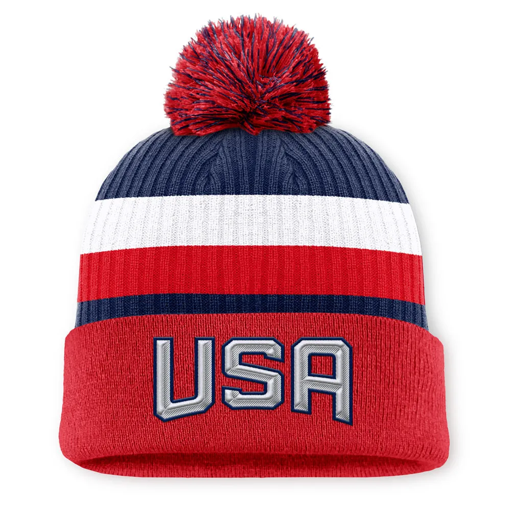 Fanatics 4 Nations Faceoff Team Usa Team 11 Arcylic Cuffed Pom Adult Red Beanie sold by Pro Hockey Life