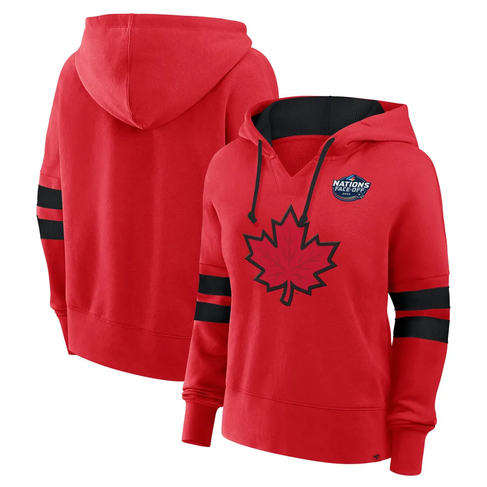 FANATICS 4 NATIONS FACEOFF TEAM CANADA FLEECE WOMEN'S RED PULLOVER HOODIE sold by Pro Hockey Life product image thumbnail 3