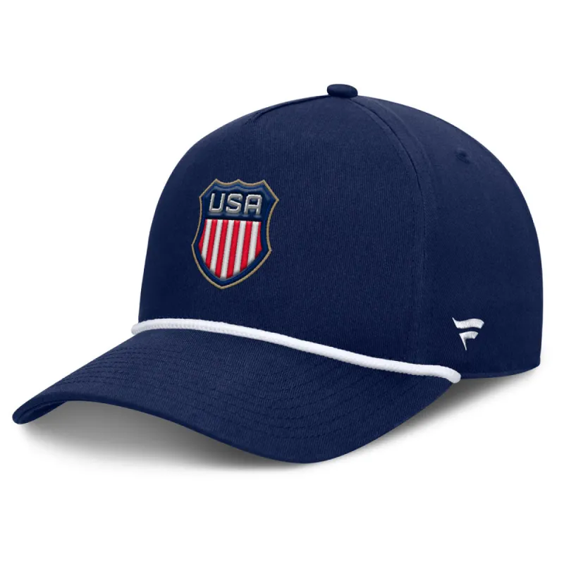 Fanatics 4 Nations Faceoff Team Usa Pinch Panel A-Frame Adult Navy Adjustable Hat sold by Pro Hockey Life