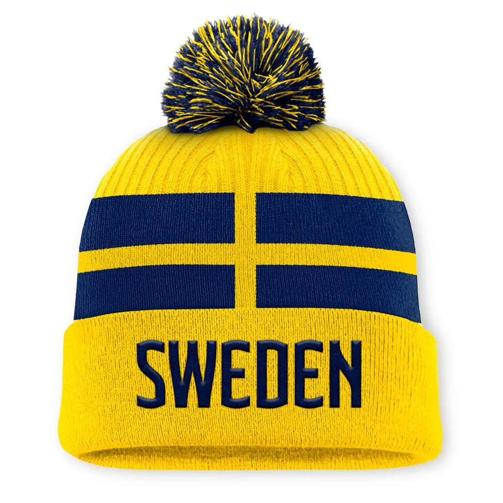 FANATICS 4 NATIONS FACEOFF TEAM SWEDEN TEAM 11 ARCYLIC CUFFED POM ADULT YELLOW BEANIE sold by Pro Hockey Life
