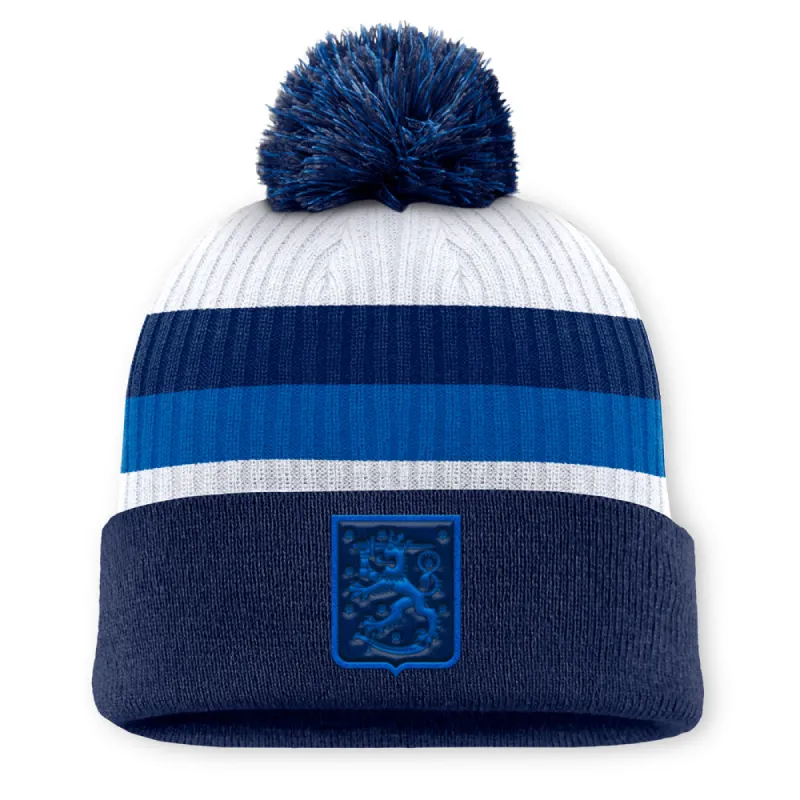 Fanatics 4 Nations Faceoff Team Finland Team 11 Arcylic Cuffed Pom Adult Navy Beanie made by Fanatics