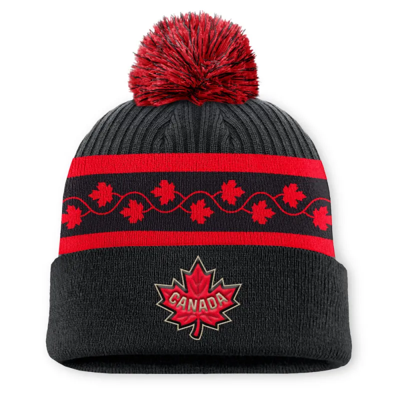 FANATICS 4 NATIONS FACEOFF TEAM CANADA TEAM 11 ARCYLIC CUFFED POM ADULT BLACK BEANIE sold by Pro Hockey Life