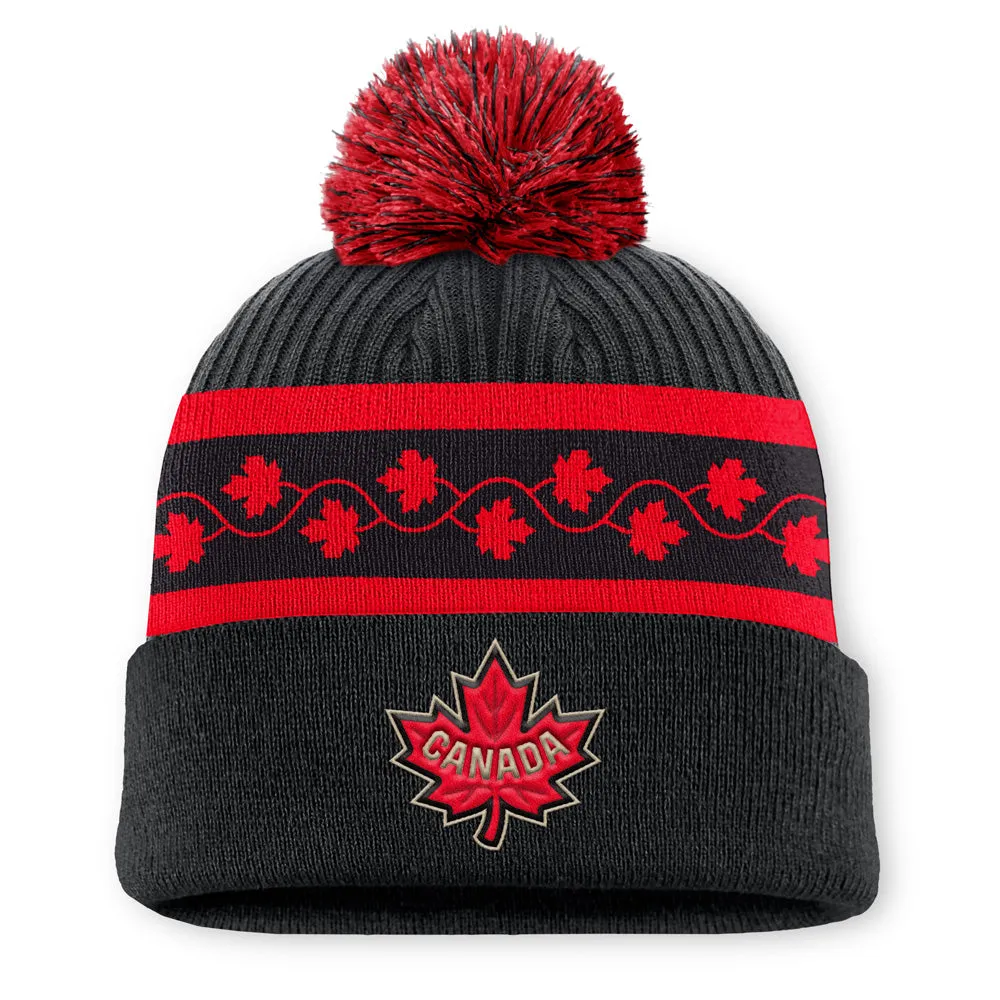 FANATICS 4 NATIONS FACEOFF TEAM CANADA TEAM 11 ARCYLIC CUFFED POM ADULT BLACK BEANIE sold by Pro Hockey Life
