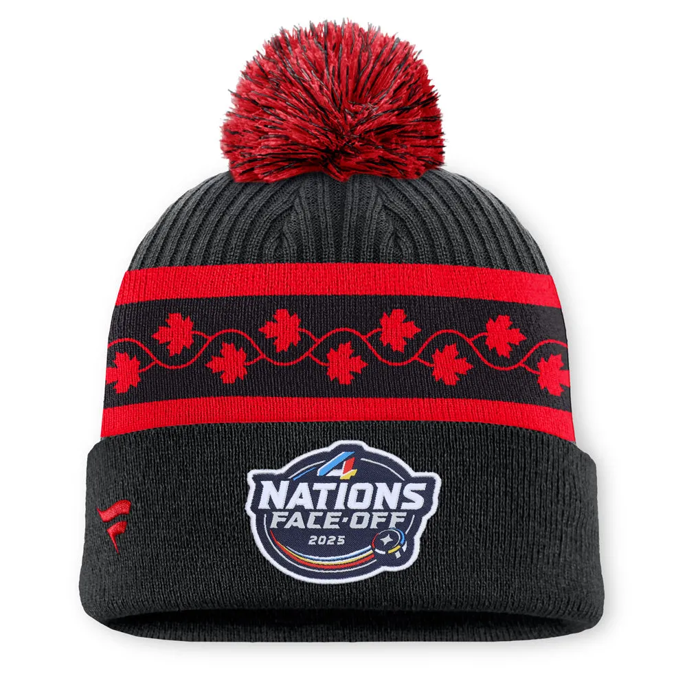 FANATICS 4 NATIONS FACEOFF TEAM CANADA TEAM 11 ARCYLIC CUFFED POM ADULT BLACK BEANIE sold by Pro Hockey Life product image thumbnail 2