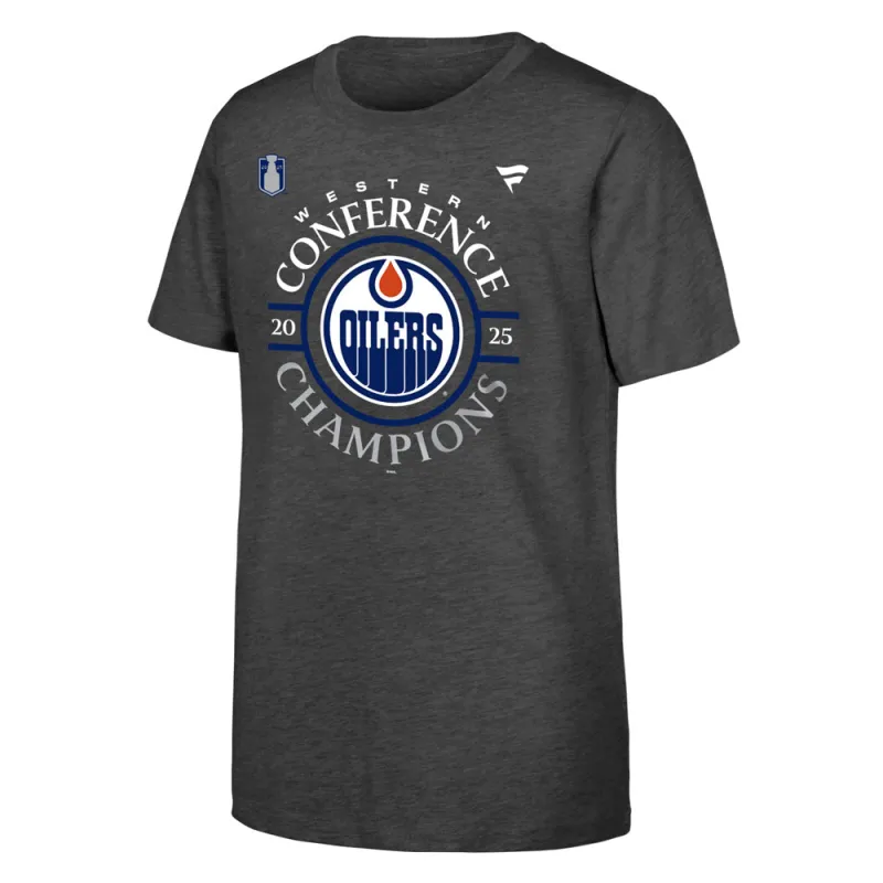 Outerstuff Edmonton Oilers 2025 Conference Champions Youth Grey T Shirt sold by Pro Hockey Life