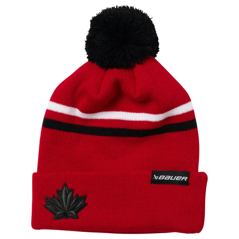 Bauer X Hockey Canada® Striped Adult Pom Red Toque sold by Pro Hockey Life
