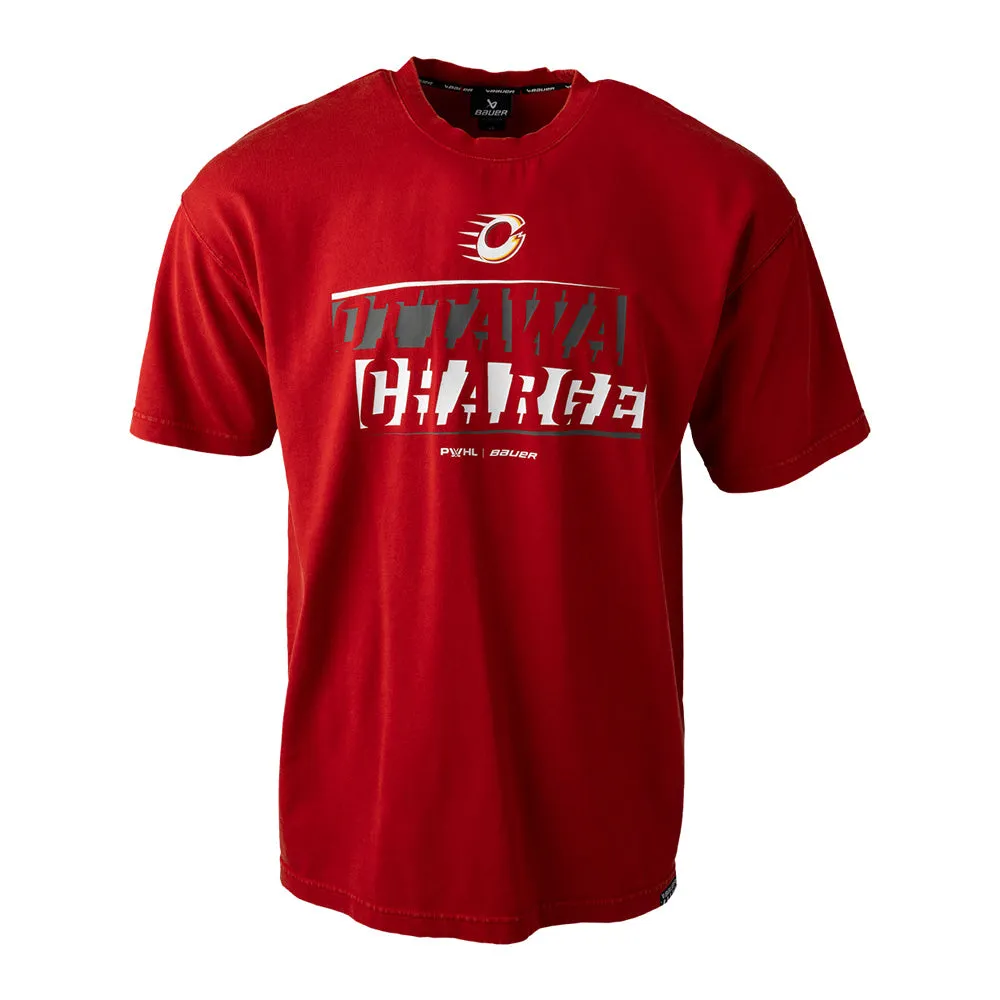 Bauer PWHL Ottawa Charge Boxy Adult Red T Shirt sold by Pro Hockey Life