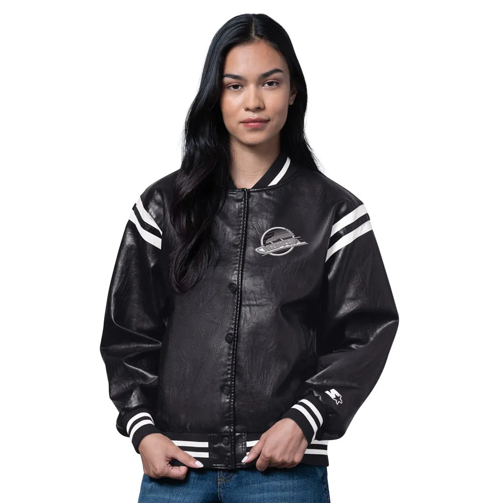 Starter Vancouver Canucks Women's Black Leather Jacket sold by Pro Hockey Life