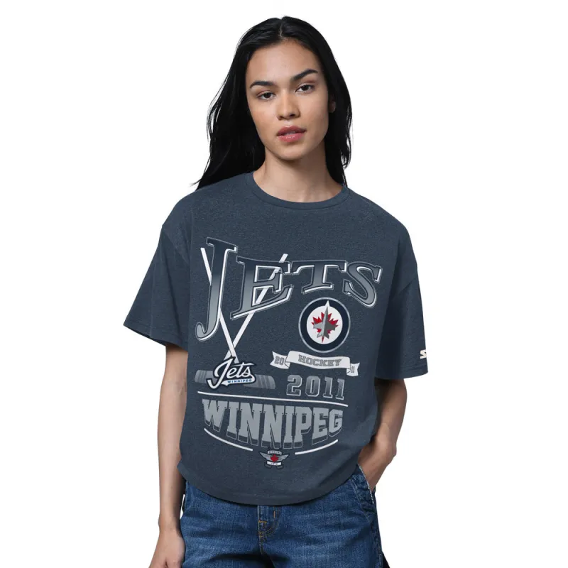 Starter Winnipeg Jets Hall Of Fame Women's Boxy Navy T Shirt sold by Pro Hockey Life