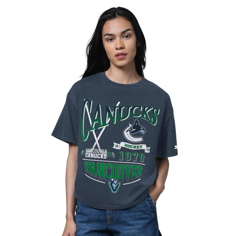 Starter Vancouver Canucks Hall Of Fame Women's Boxy Blue T Shirt sold by Pro Hockey Life