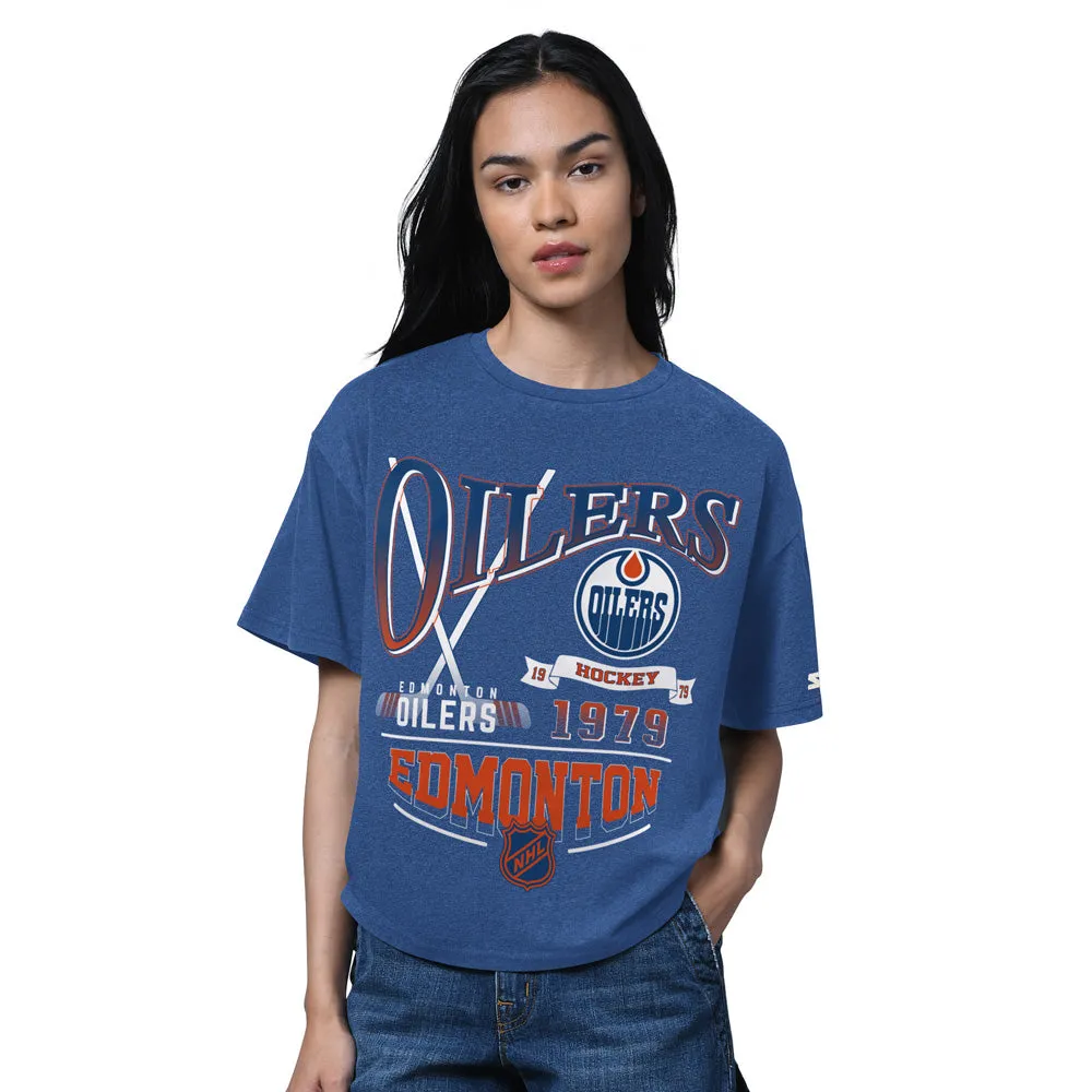 Starter Edmonton Oilers Hall Of Fame Women's Boxy Navy T Shirt sold by Pro Hockey Life