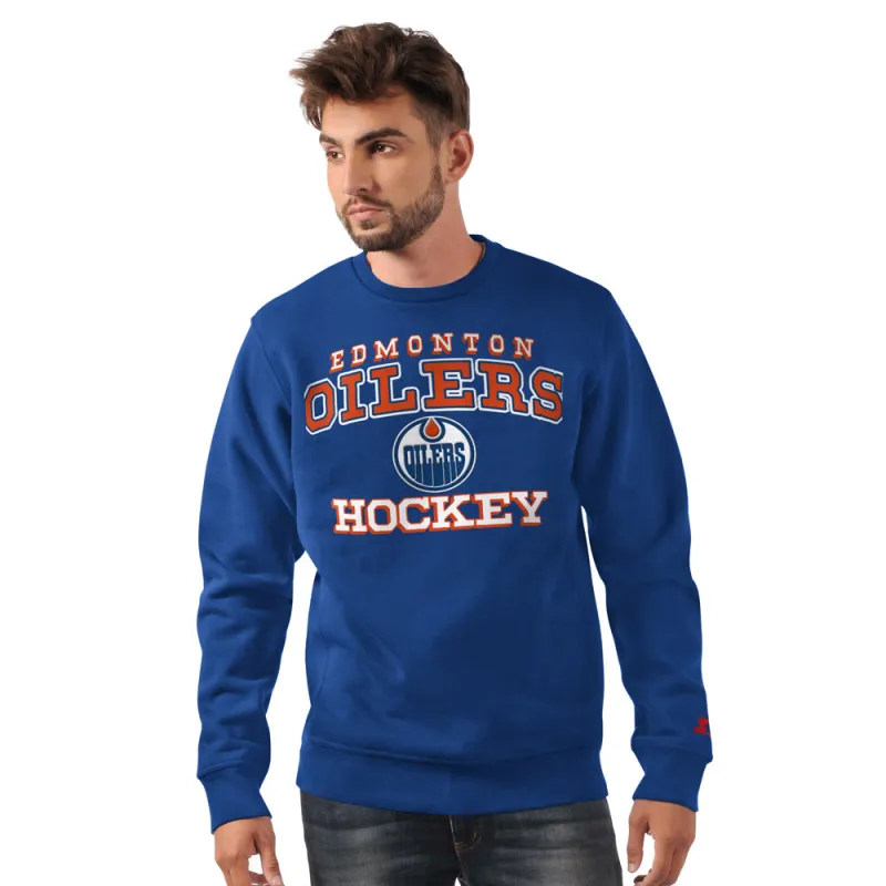 Starter Edmonton Oilers Holiday Men's Navy Crewneck Sweater sold by Pro Hockey Life