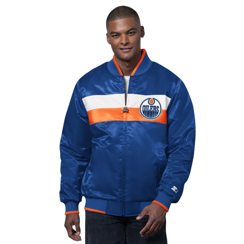 Starter Edmonton Oilers Ambassador Men's Navy Varsity Jacket sold by Pro Hockey Life