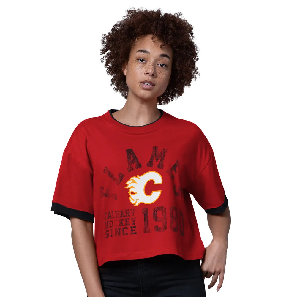 Starter Calgary Flames Flyout Women's Red T Shirt sold by Pro Hockey Life