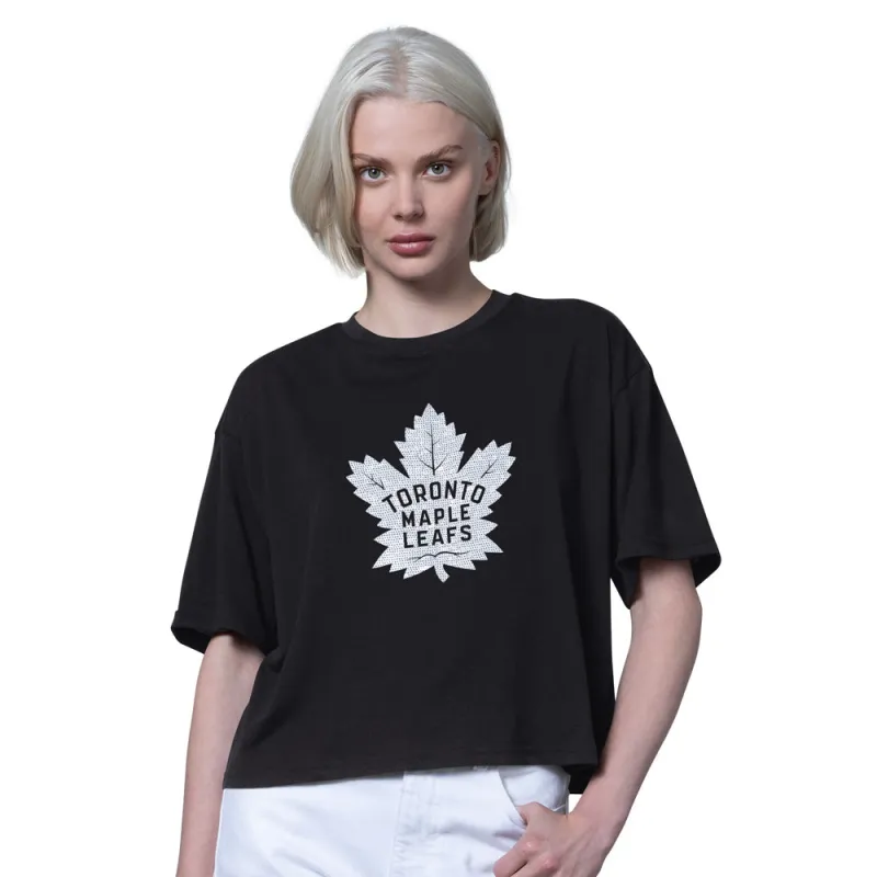 Starter Toronto Maple Leafs Women's Black Crop T Shirt made by Pro Hockey Life