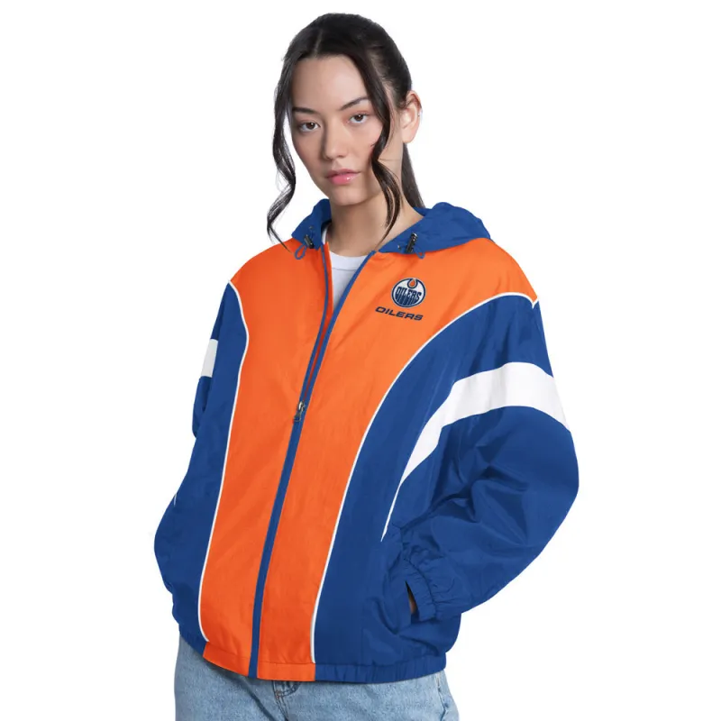 Women's Edmonton Oilers Starter Quarterback Fullzip Blue Jacket made by Starter