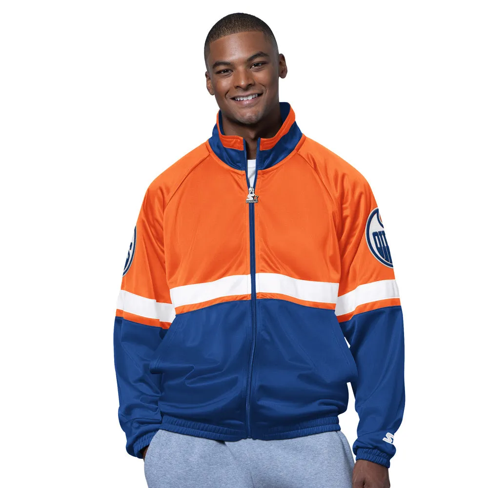 Starter Edmonton Oilers Veteran Men's Navy Track Jacket sold by Pro Hockey Life