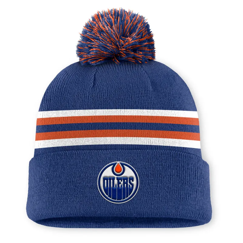 Edmonton Oilers Rink 13 Cuffed Pompom Beanie Blue made by Fanatics