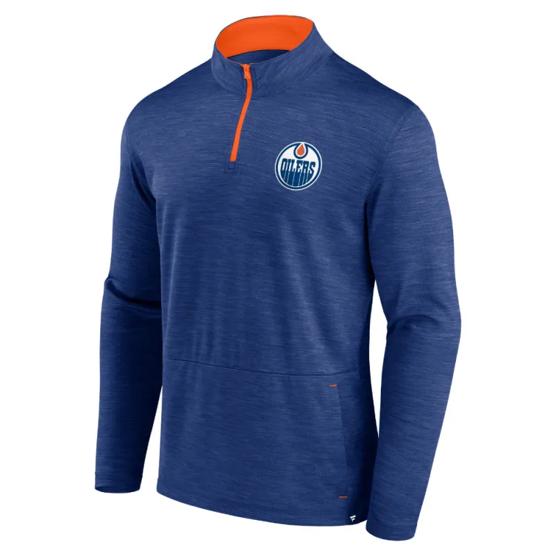 Edmonton Oilers Hard Check Quarter Zip Mock Neck Blue Cobalt made by Fanatics