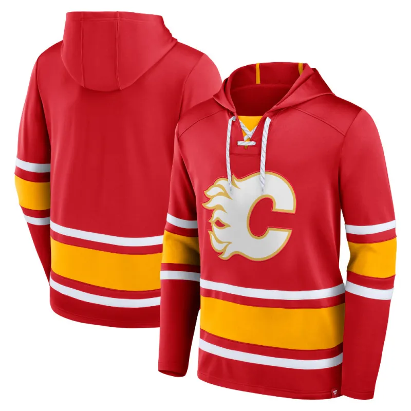 Calgary Flames Puck Deep Long Sleeve Pullover Hoodie Red made by Fanatics