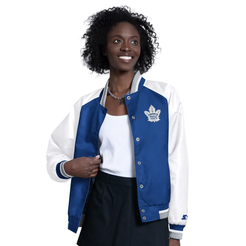 Starter Toronto Maple Leafs Blitz Women's Blue Satin Jacket made by Starter