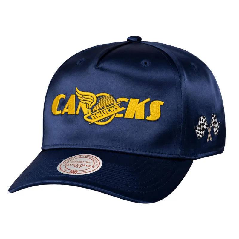 Mitchell & Ness Vancouver Canucks Ichigood Satin Navy Snapback Hat made by Mitchell & Ness