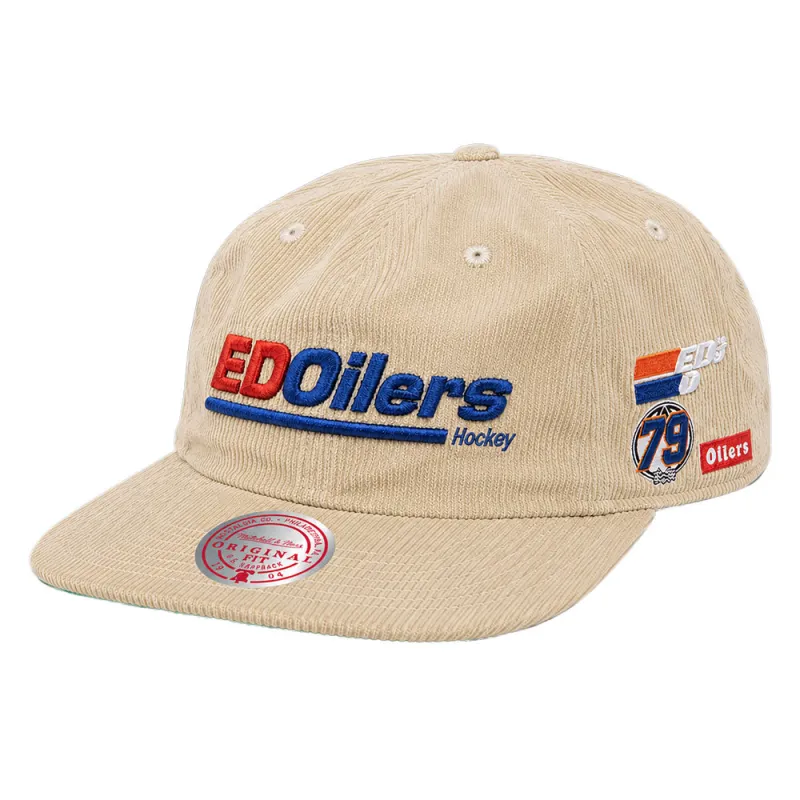 Mitchell & Ness Edmonton Oilers Bridgesport Beige Snapback Hat made by Mitchell & Ness