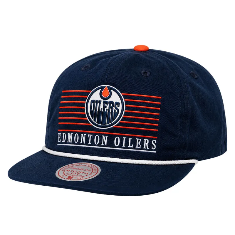 Mitchell & Ness Edmonton Oilers Ascend Navy Snapback Hat made by Mitchell & Ness
