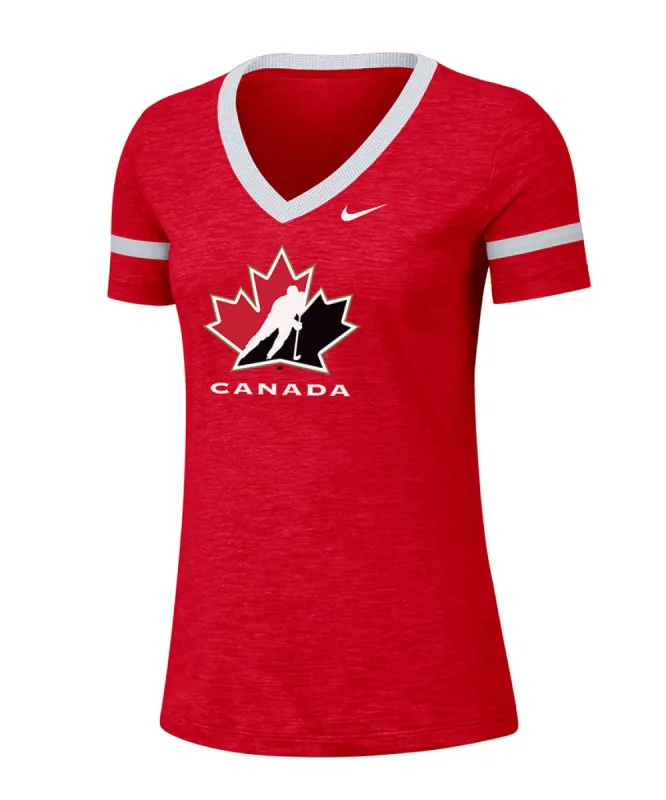 NIKE TEAM CANADA WOMEN'S DRI-FIT COTTON SLUB V-NECK SHIRT sold by Pro Hockey Life