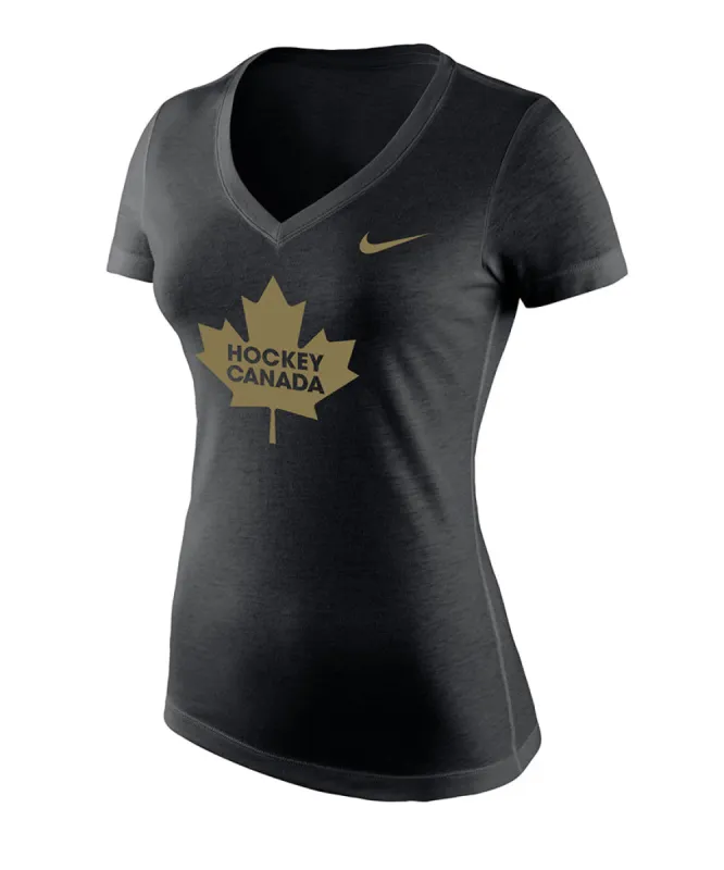Nike Team Canada Women'S Tri-Blend Mid-V Neck T Shirt - Black sold by Pro Hockey Life