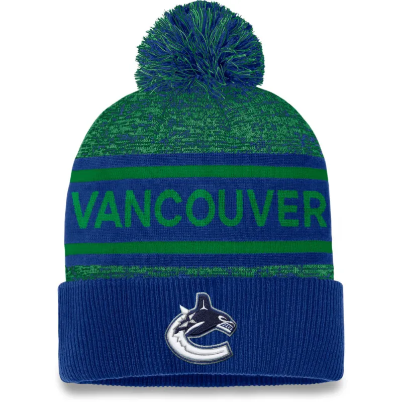 Fanatics Vancouver Canucks Authentic Pro Heathered Cuffed Pom Toque sold by Pro Hockey Life